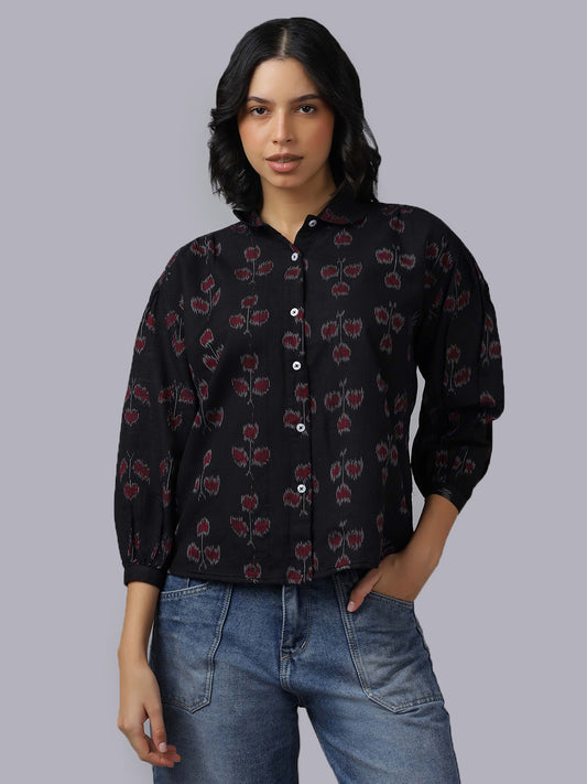 Boxy Fit Ikat Cotton Shirt