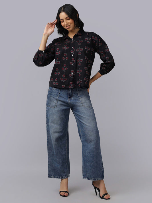 Boxy Fit Ikat Cotton Shirt