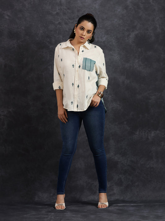 Half & Half Linen-Cotton Butti Shirt