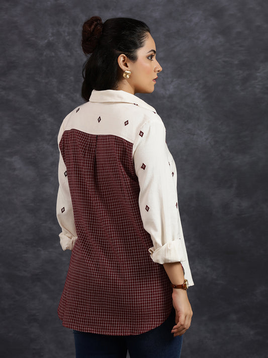 Half & Half Linen-Cotton Maroon Shirt