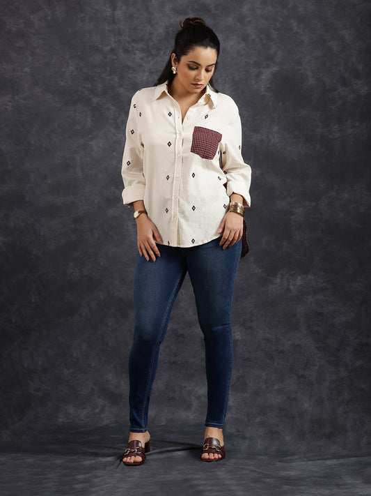 Half & Half Linen-Cotton Maroon Shirt