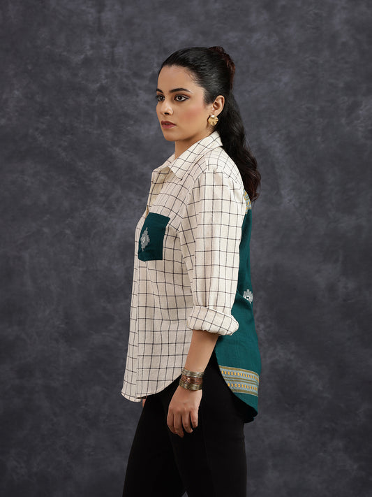 Half & Half Linen-Cotton Check Shirt