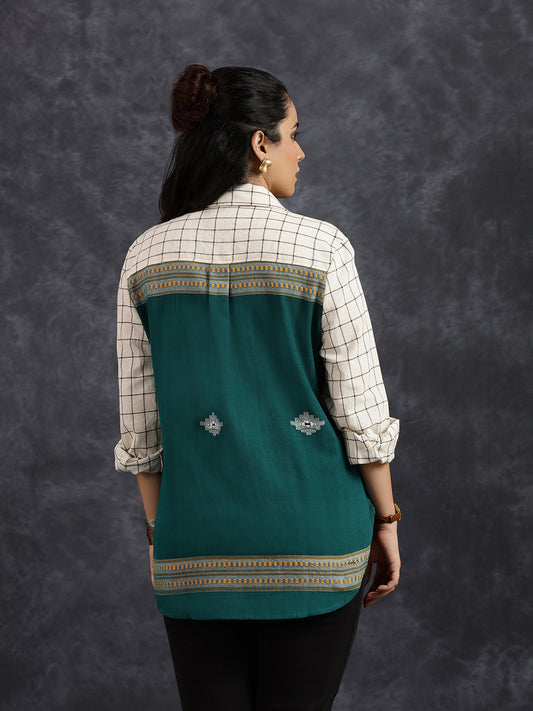 Half & Half Linen-Cotton Check Shirt