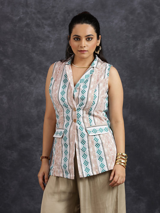 Sleeveless White Cotton Vest Jacket