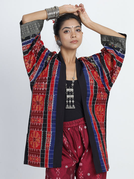 Red Utkal Lakshmi Ikat Kimono Jacket