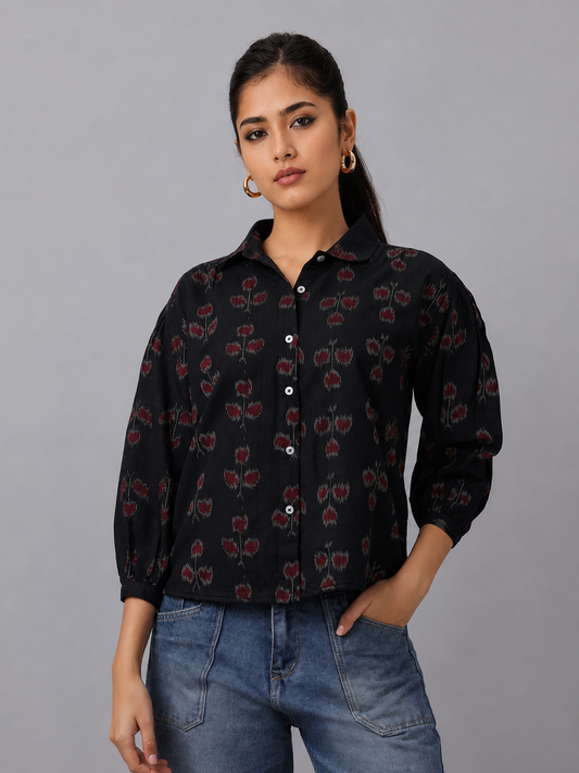Boxy Fit Ikat Cotton Shirt
