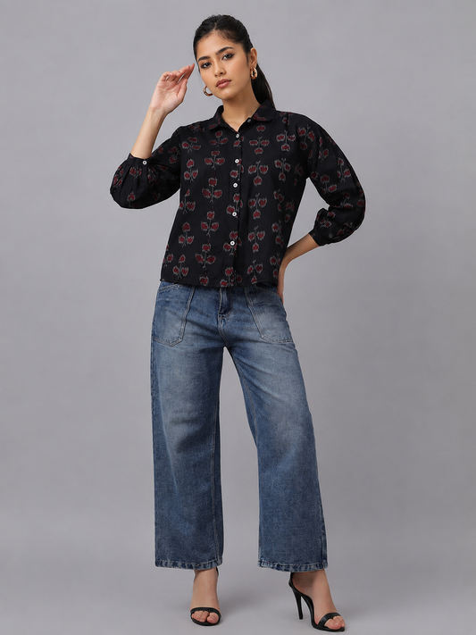 Boxy Fit Ikat Cotton Shirt