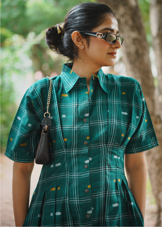 Green Midi Waisted Shirt Dress